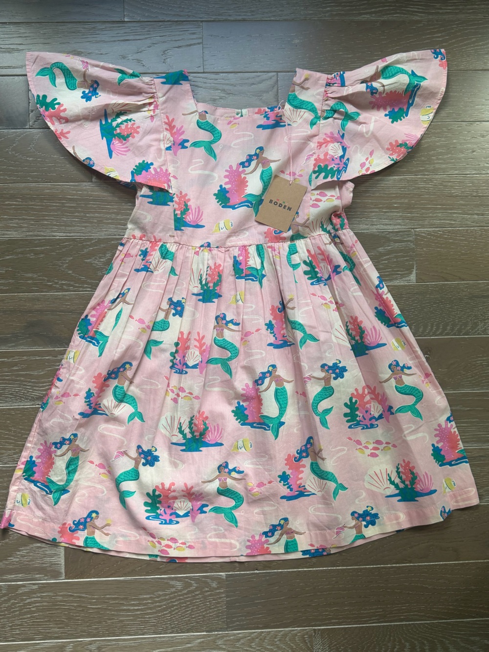 Mini Boden Pink Mermaid Print Flutter Sleeve Dress